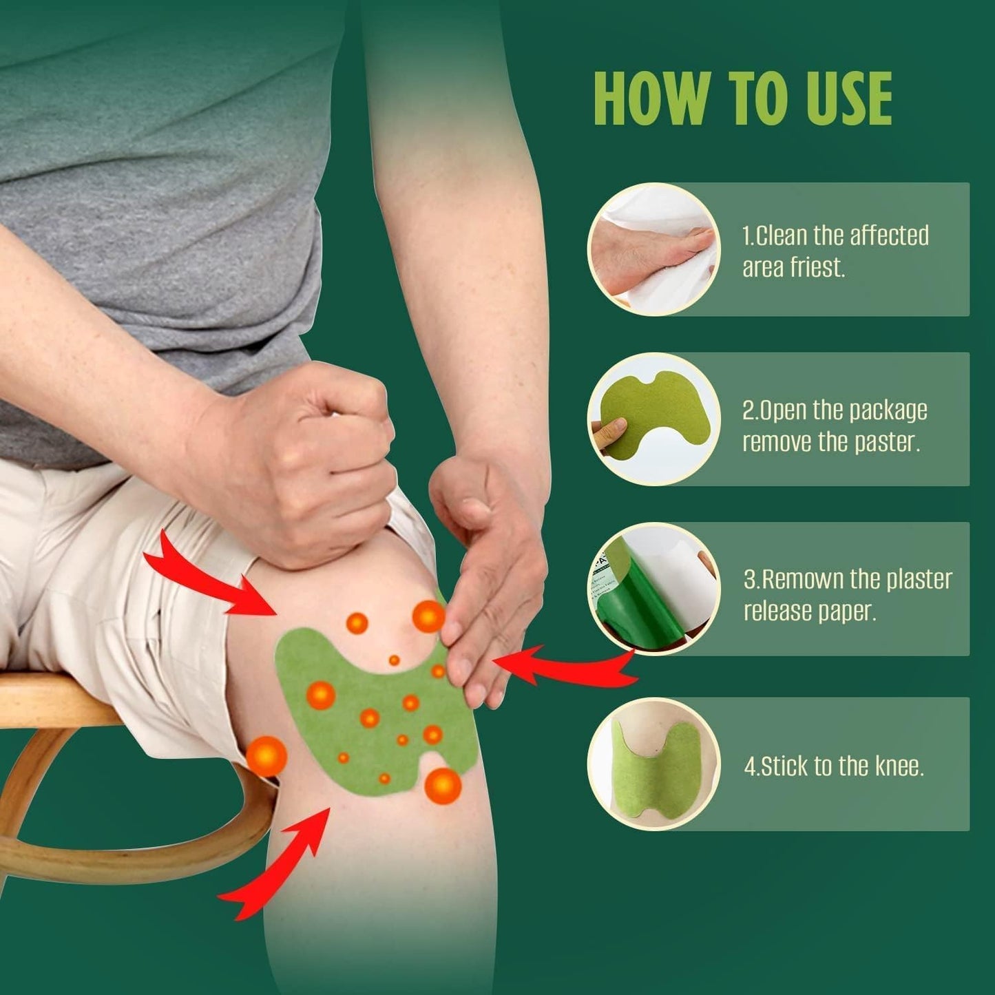 Herbal Knee Pain Relief Patches (20 Count) – 12-Hour Long Lasting Heat Therapy for Joint Pain