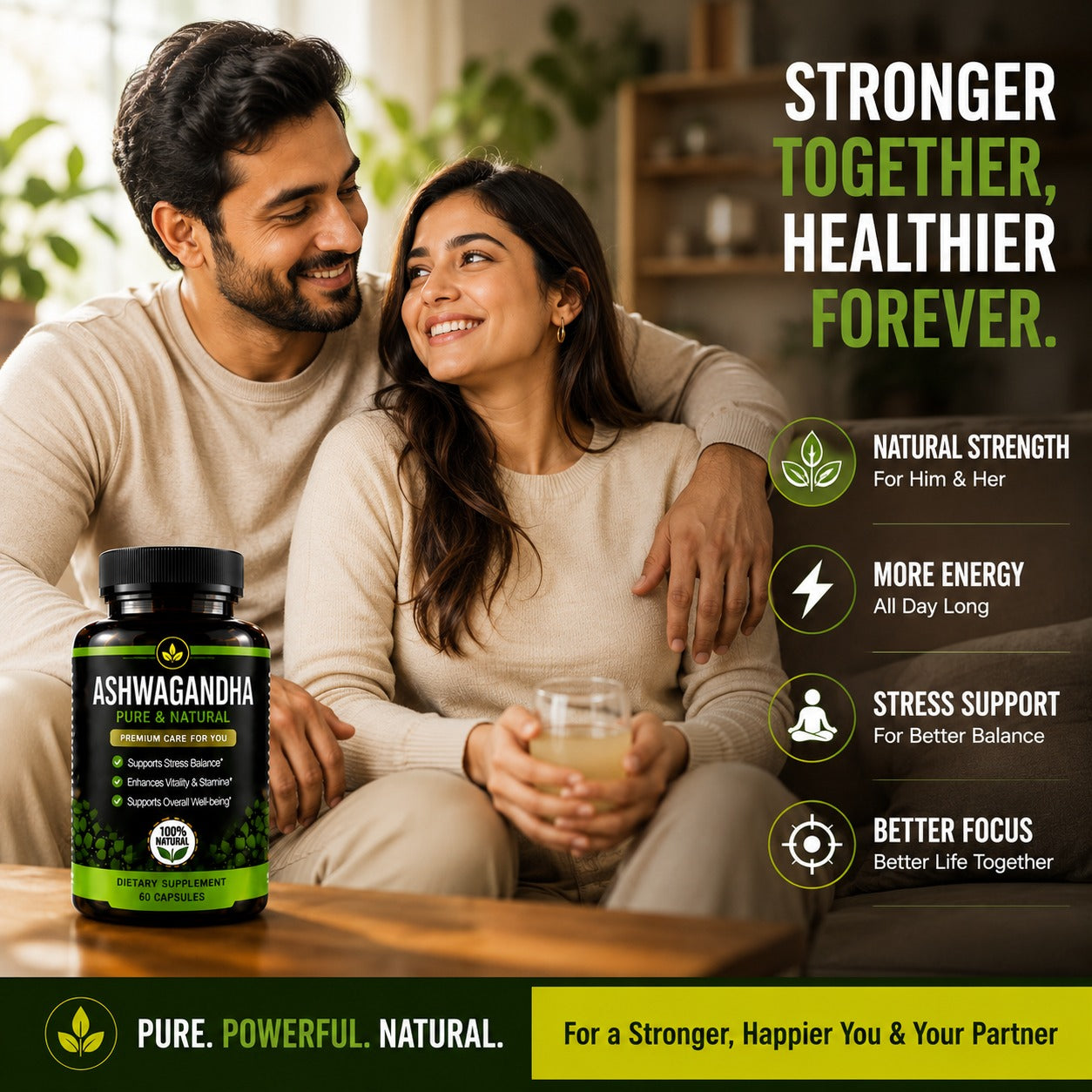Ashwagandha Pure & Natural Capsules | Stress Relief, Energy & Overall Wellness | 60 Capsules