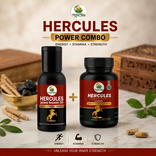 Herbal King Hercules Power Combo – Power Booster Oil + Power Booster Capsules for Energy, Stamina & Strength
