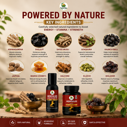 Herbal King Hercules Power Combo – Power Booster Oil + Power Booster Capsules for Energy, Stamina & Strength