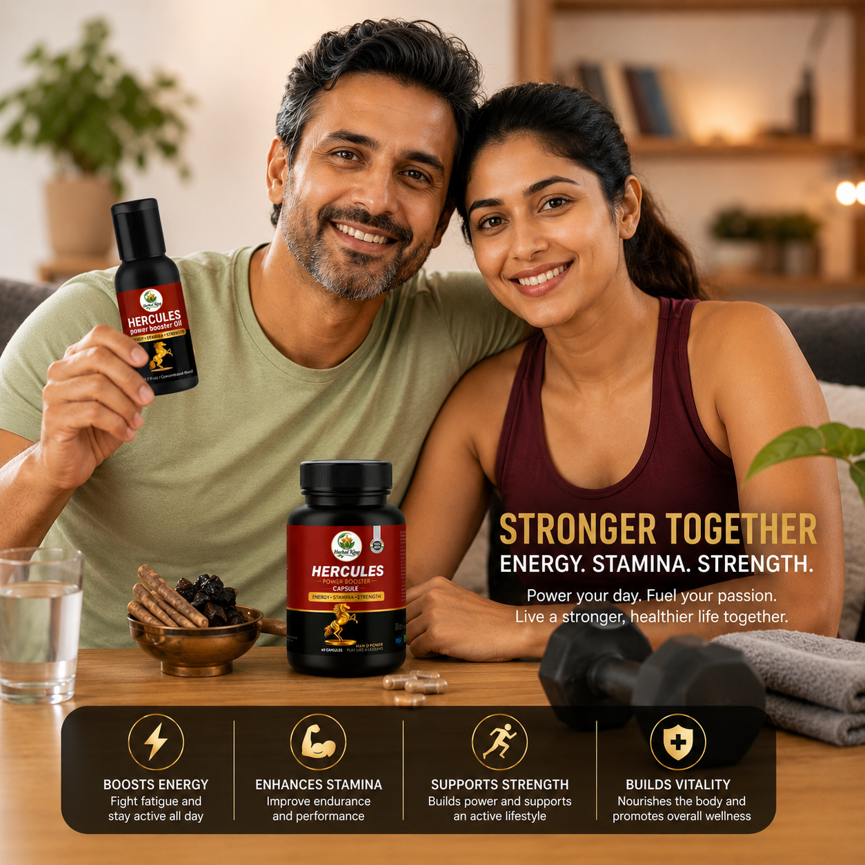 Herbal King Hercules Power Combo – Power Booster Oil + Power Booster Capsules for Energy, Stamina & Strength