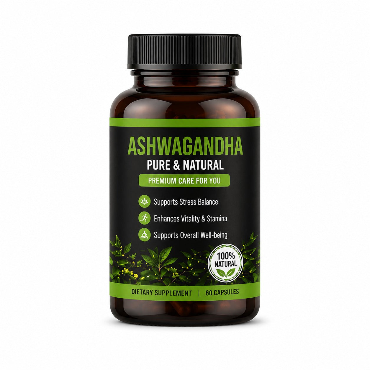 Ashwagandha Pure & Natural Capsules | Stress Relief, Energy & Overall Wellness | 60 Capsules