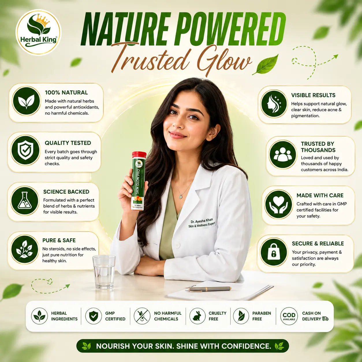 Herbal King Skin Glow Pro Effervescent Tablets for Men & Women