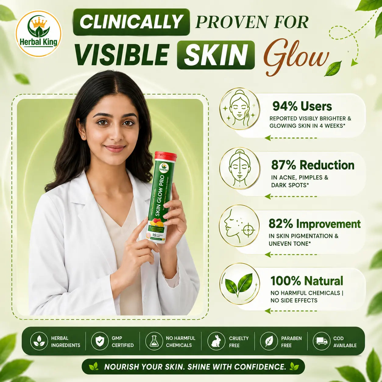 Herbal King Skin Glow Pro Effervescent Tablets for Men & Women