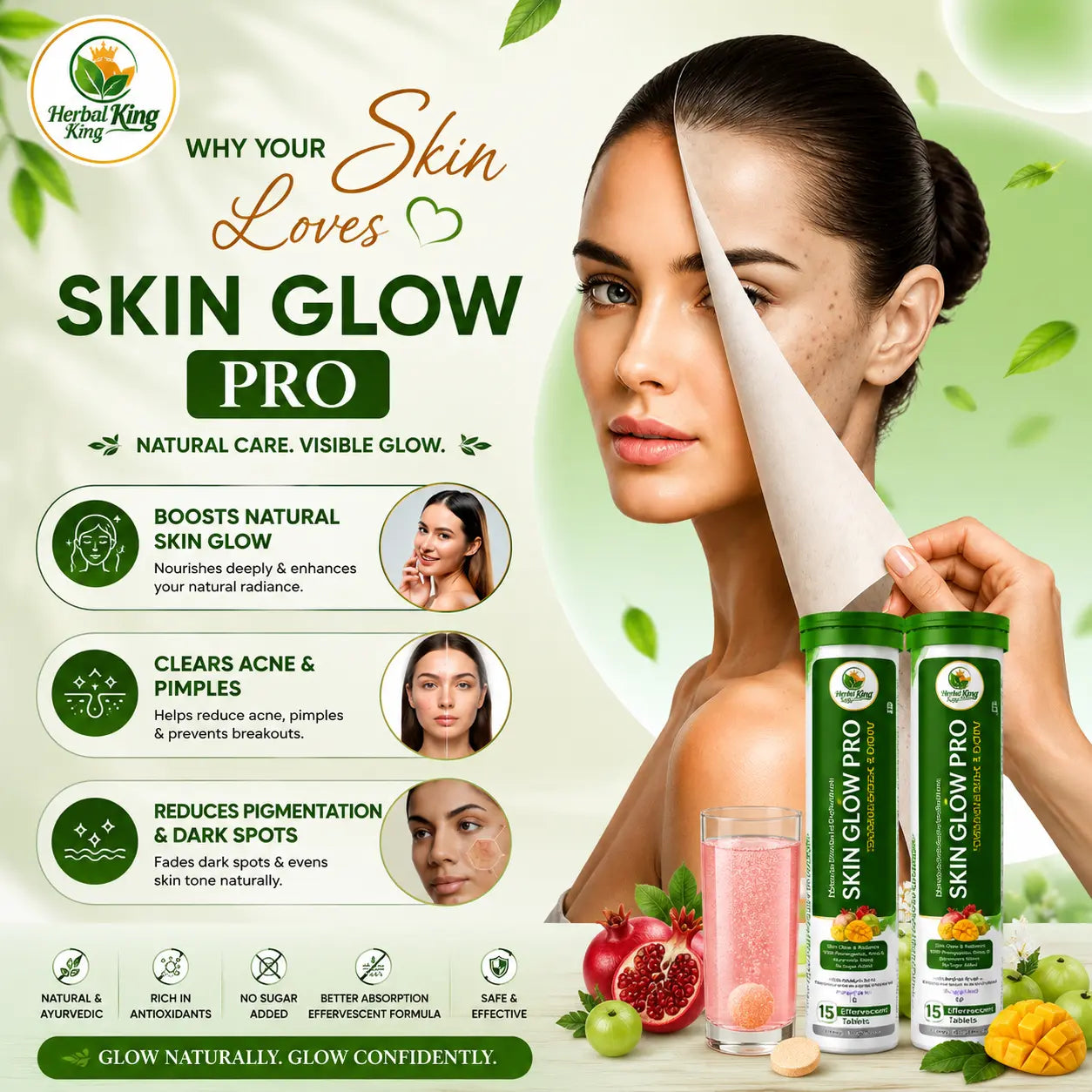 Herbal King Skin Glow Pro Effervescent Tablets for Men & Women
