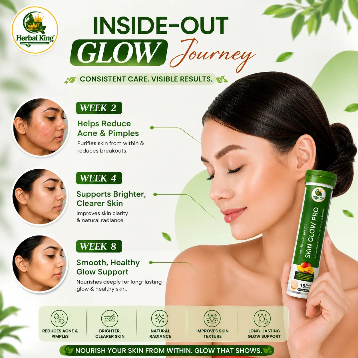 Herbal King Skin Glow Pro Effervescent Tablets for Men & Women