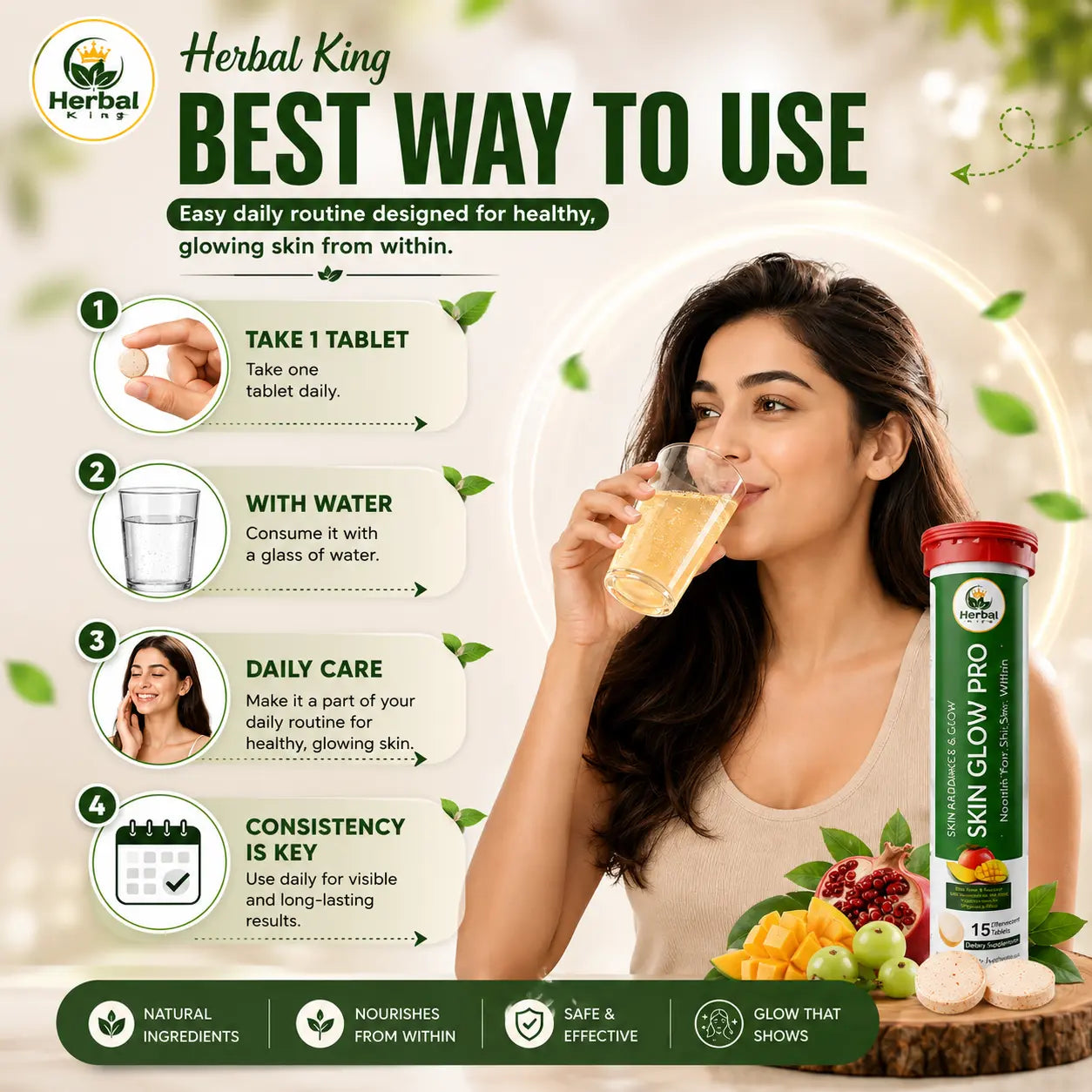 Herbal King Skin Glow Pro Effervescent Tablets for Men & Women