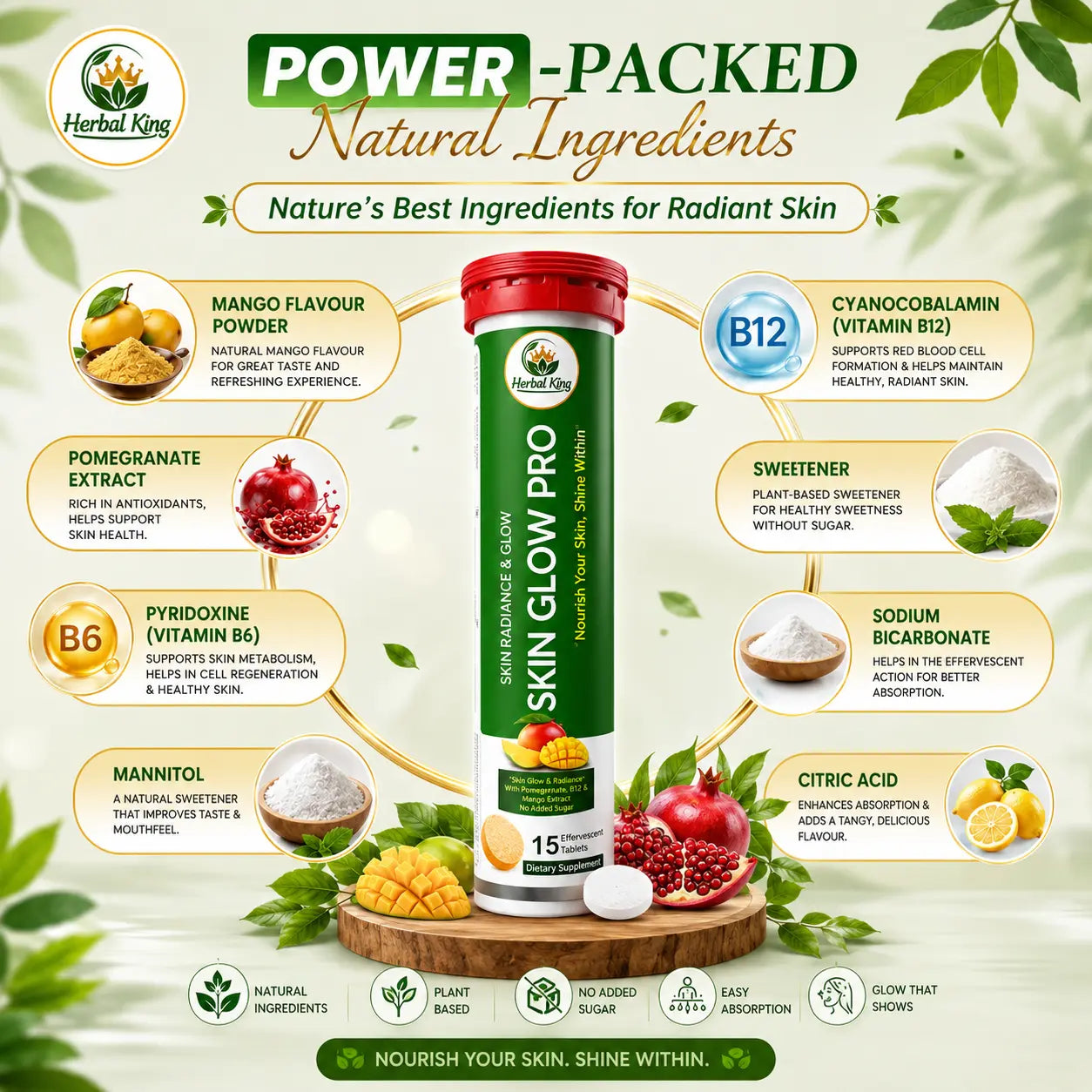 Herbal King Skin Glow Pro Effervescent Tablets for Men & Women