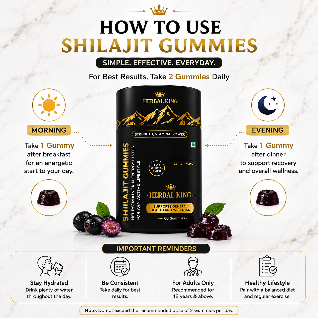 HERBAL KING Shilajit Gummies for Men & Women | 60 Gummies