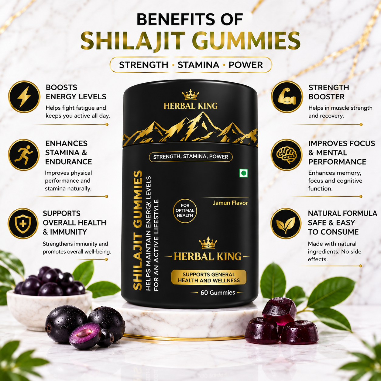 HERBAL KING Shilajit Gummies for Men & Women | 60 Gummies