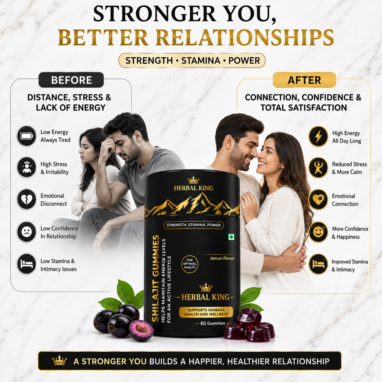HERBAL KING Shilajit Gummies for Men & Women | 60 Gummies